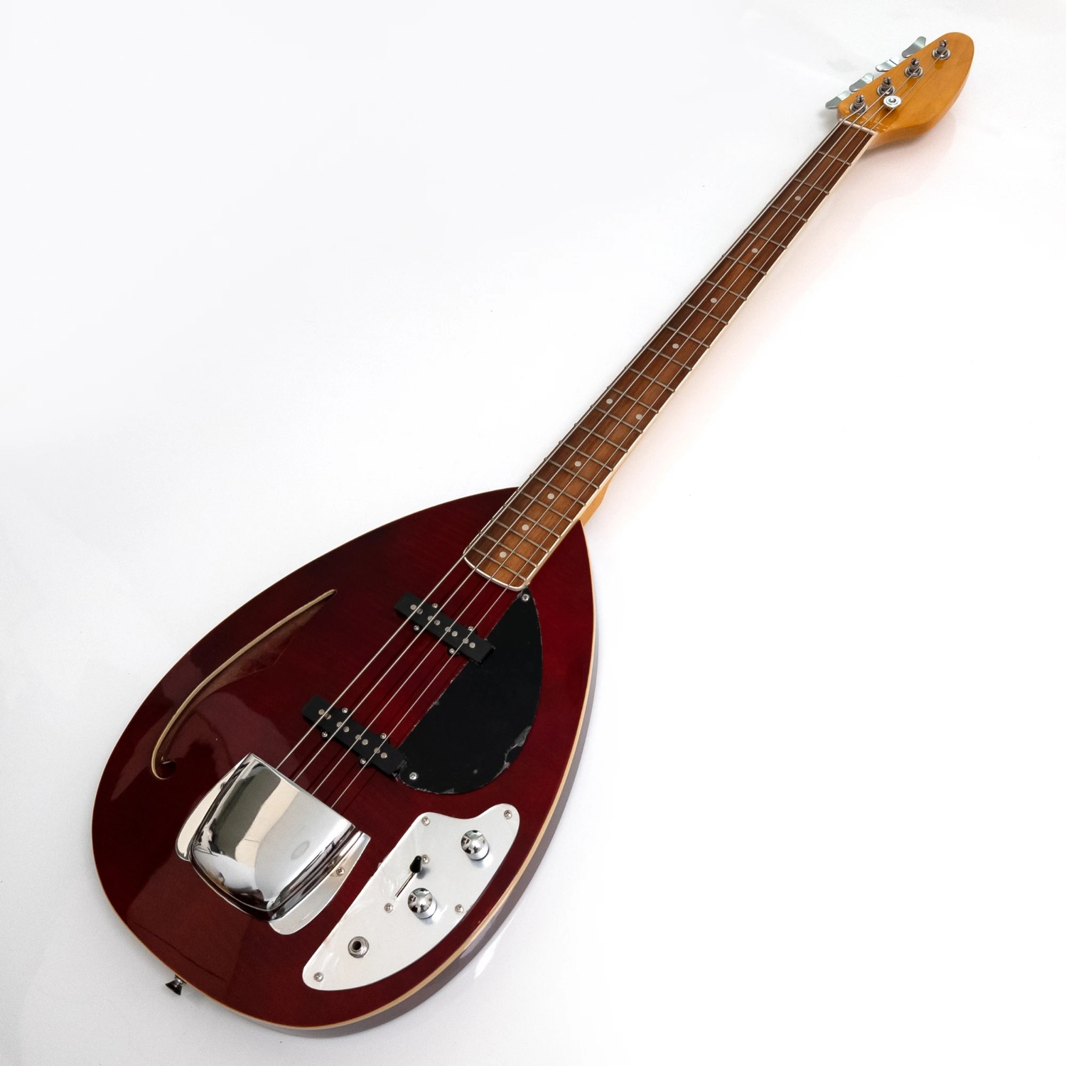Bass Guitar Fretless - 4-snarige semi-holle body elektrische basgitaar, mahonie