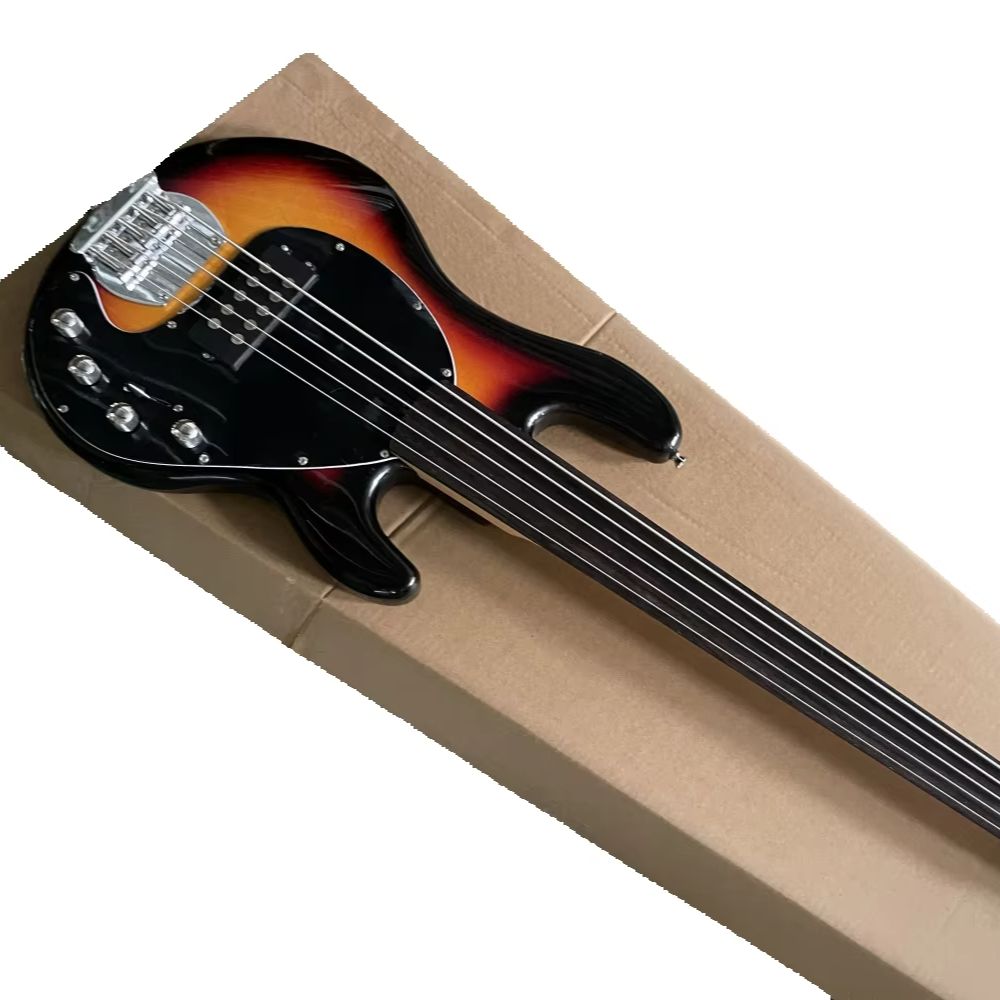 Bass Guitar Fretless - 5-snarige zonsondergang basgitaar, fretloze bas, vaste